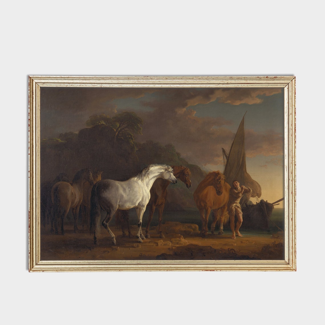 Horses Painting Art Dark Moody Rustic Oil Painting Print Wall Art Vintage Animal Antique Farmhouse Decor - Image 2