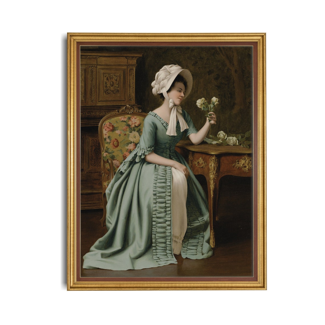 Printed And Shipped Woman With Yellow Rose Vintage Portrait Painting Moody Rustic Oil Painting Victorian Female Art Physical Print - Image 2