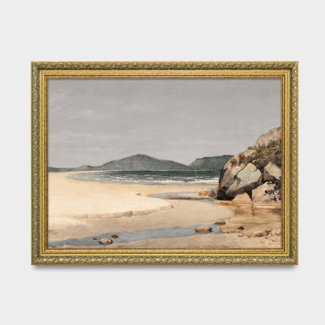 Quiet Beach Cove with Rocky Shore and a Winding Stream Poster - Image 2