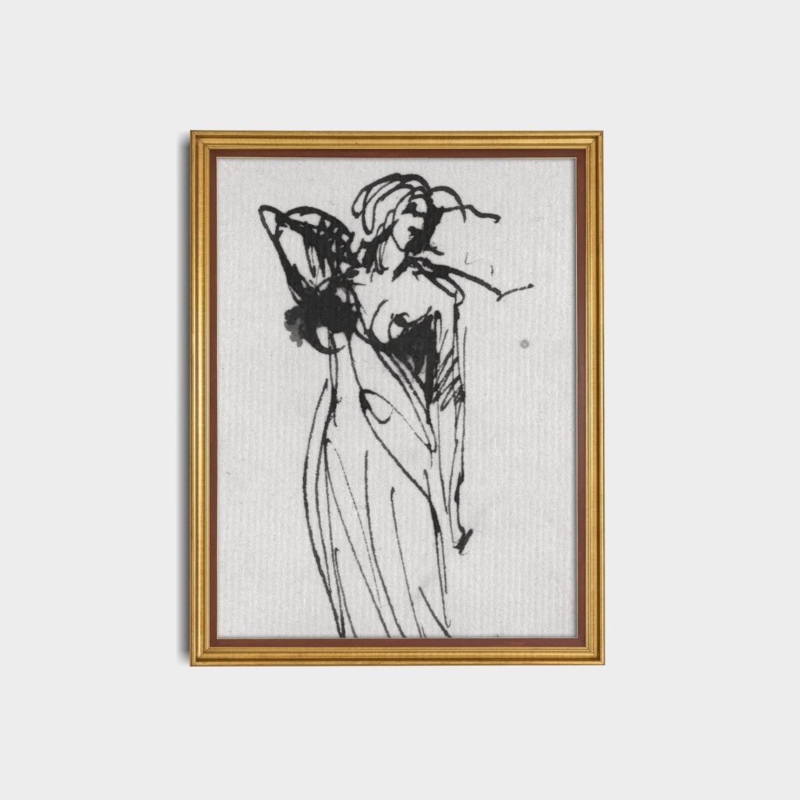 Standing Woman Expressive Ink Figure Sketch Drawing Art Poster - Image 2
