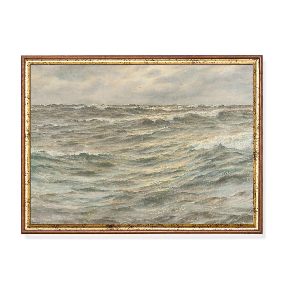 Grey Ocean Waves at Dawn Muted Neutral Minimalist Seascape Poster