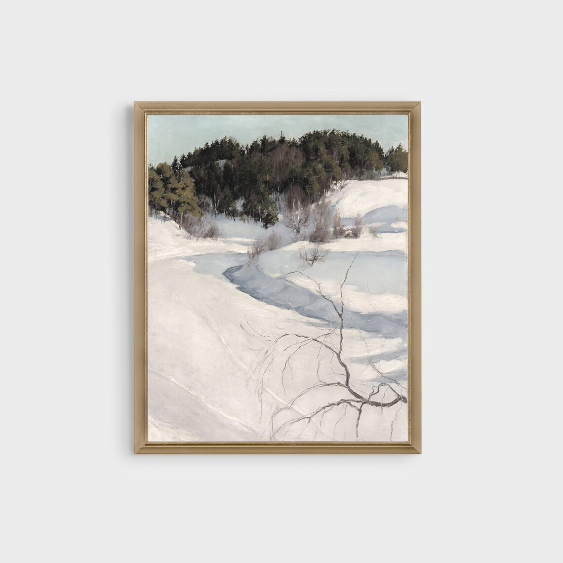 Snowy Valley With a Frozen Stream and Dark Pines Winter Poster - Image 3