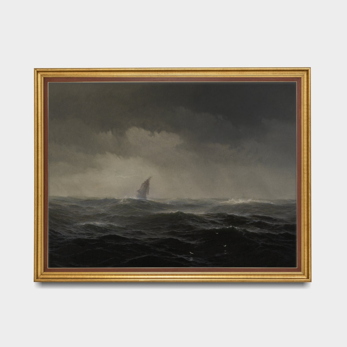 Distant Ship on a Dark Stormy Ocean Vintage Seascape Art Poster - Image 3