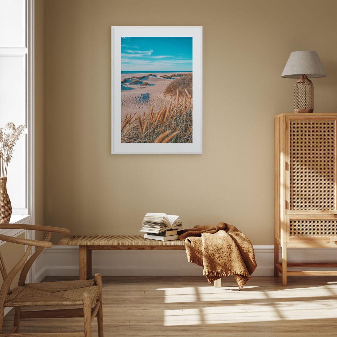 Denmark Sandy Dunes Beach Grass North Sea Blue Sky Photo Poster - Image 3