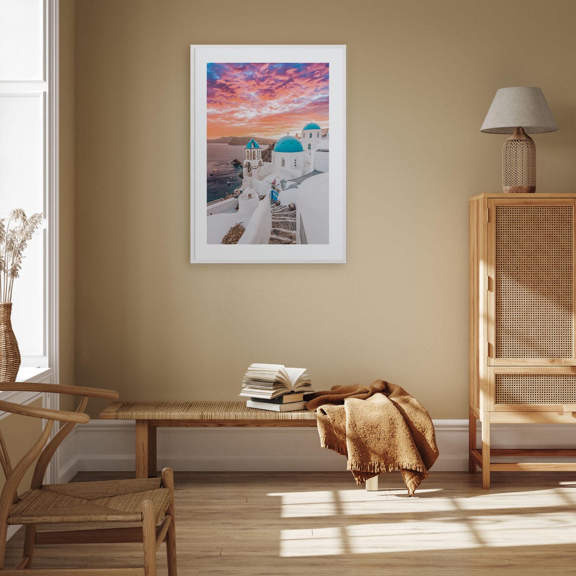 Santorini Greece Blue Domes Colorful Photo Poster Sunset Caldera View - Image 2