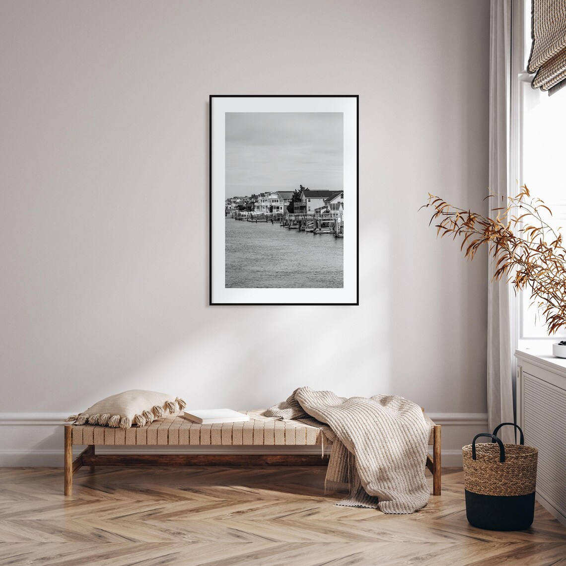 New Jersey Shore Town Lagoon Houses Docks Black And White Poster - Image 2