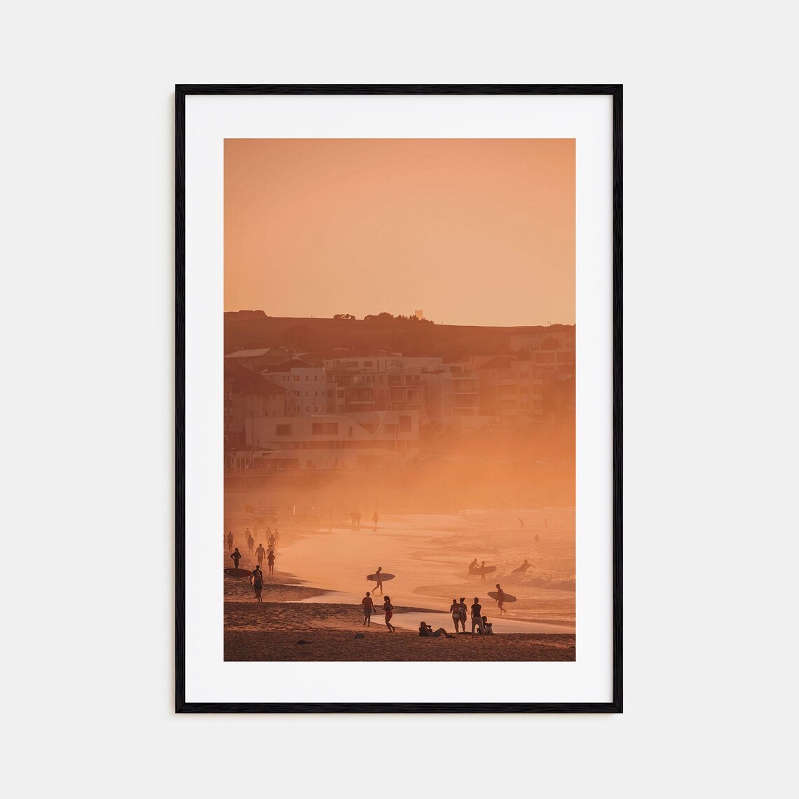 Bondi Beach Sydney Sunset Photo Surfers Golden Haze Ocean Walk Poster