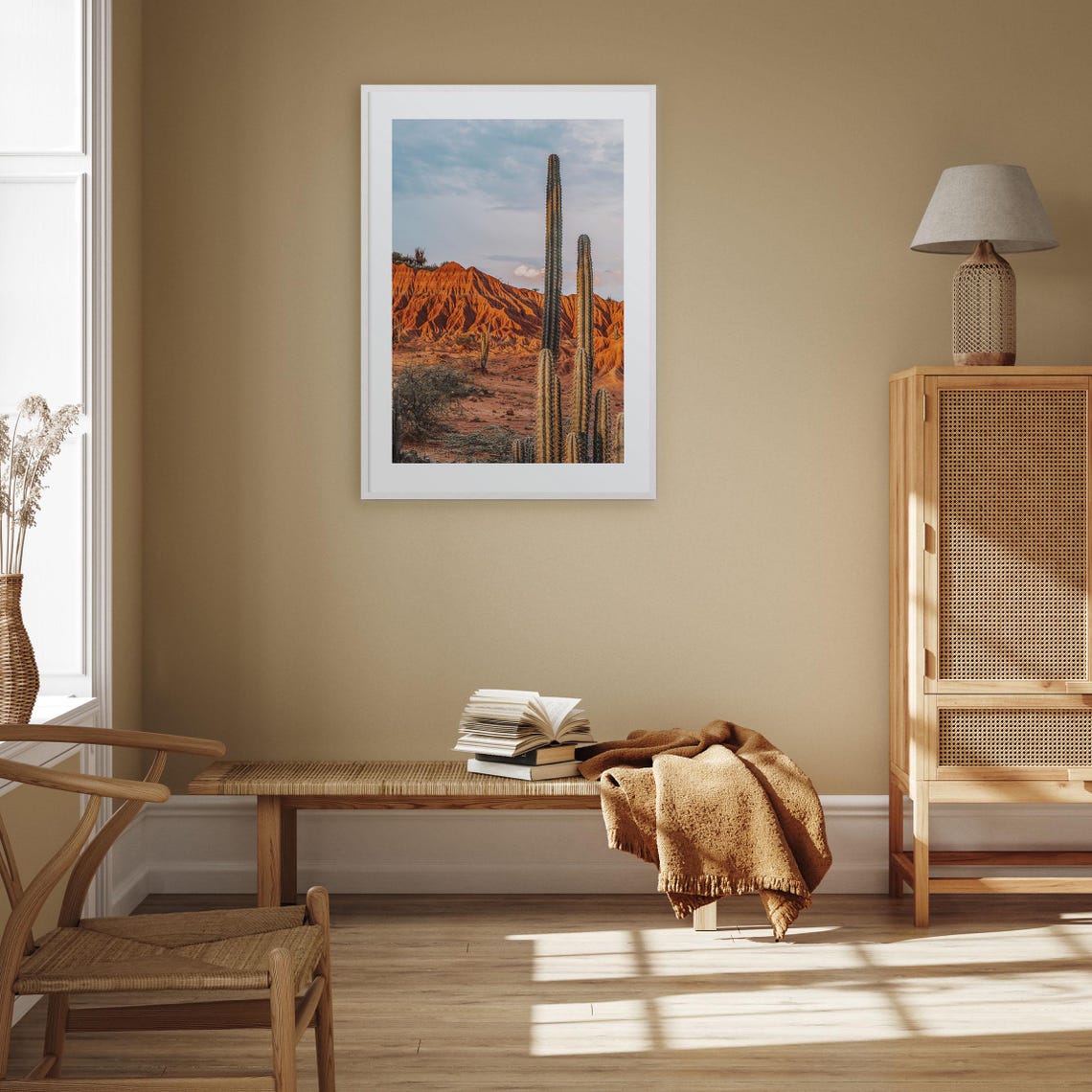 Colombia Tatacoa Desert Red Cliffs and Tall Cactus Plants Poster - Image 2
