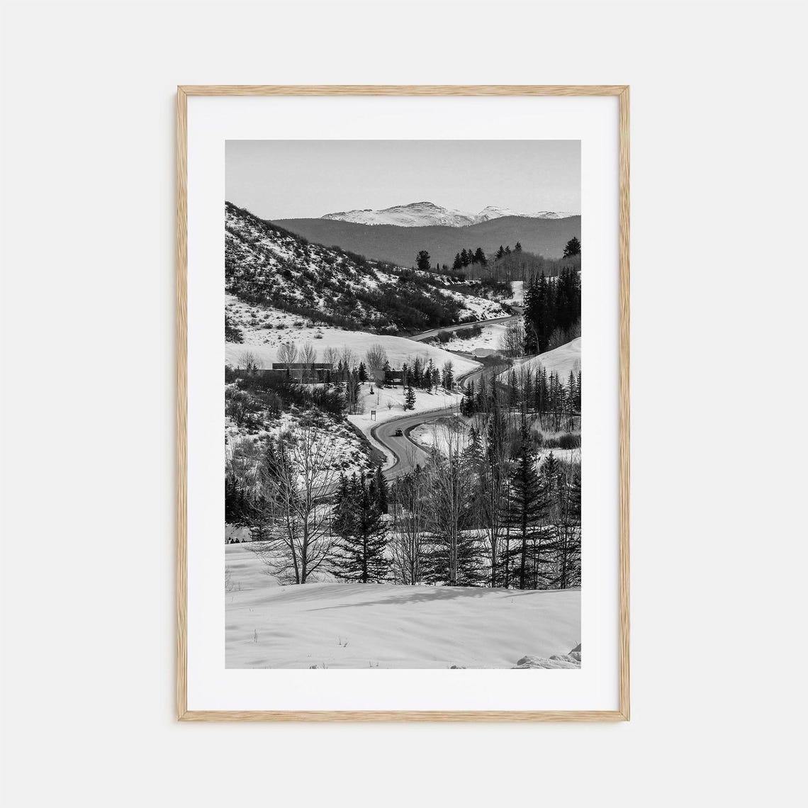 Aspen Snowy Mountain Valley Winding Road Black And White Photo Poster