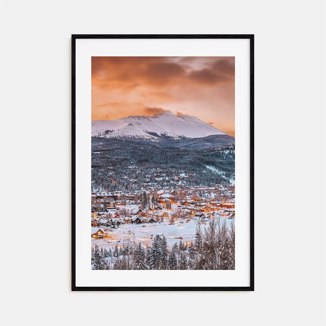 Breckenridge Snowy Ski Town Under a Glowing Mountain Peak Poster