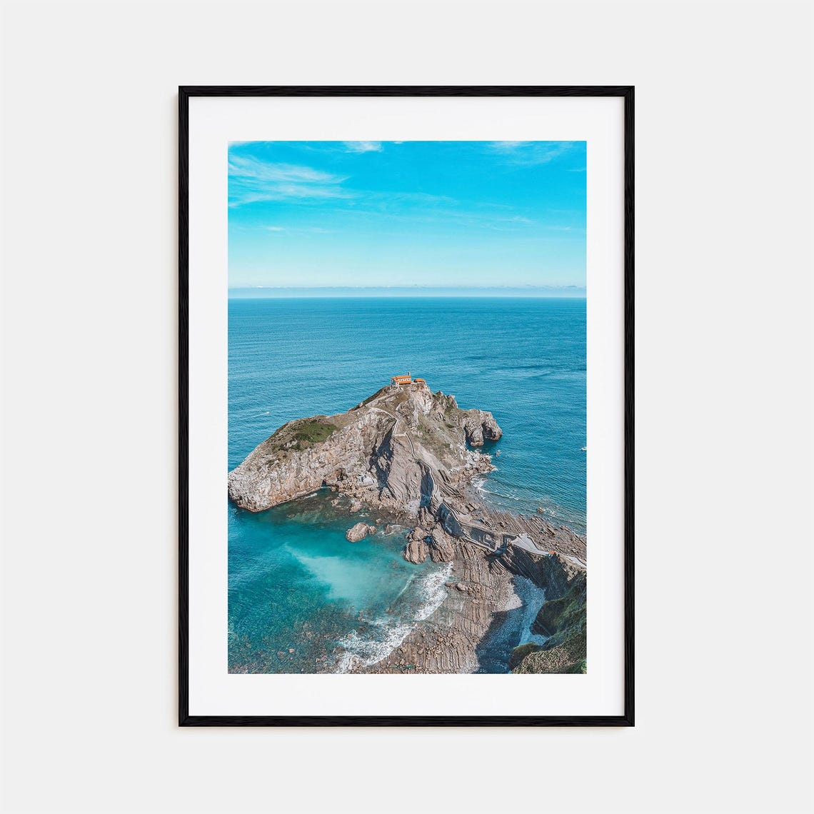 Gaztelugatxe Hermitage on Rocky Islet Above Turquoise Sea Spain Poster