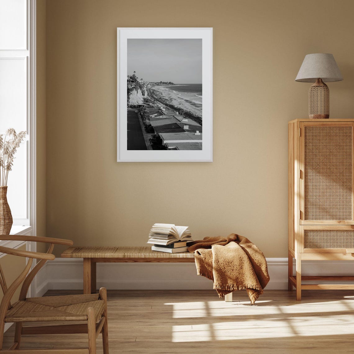 San Clemente California Beach Bluffs Railroad Black and White Poster - Image 3