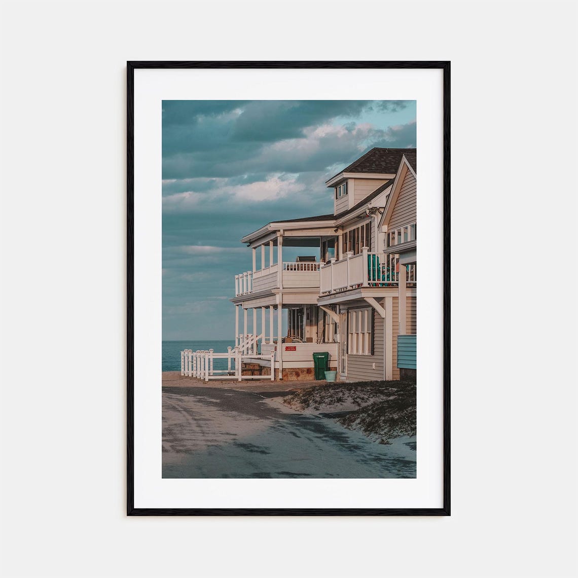 Hamptons Beach Cottage Sunset Ocean Dusk Coastal House Poster