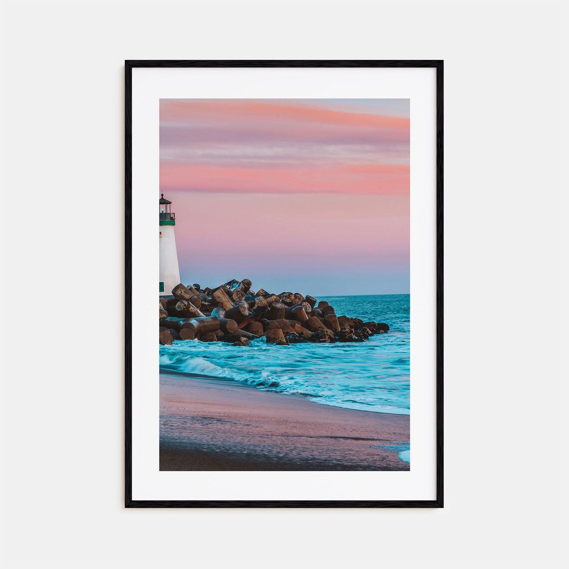 Santa Cruz Lighthouse Sunset Rocky Beach Pink Sky Ocean Poster