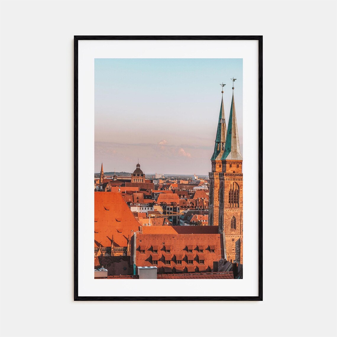 Nuremberg Old Town Rooftops and Twin Church Towers at Dusk Poster