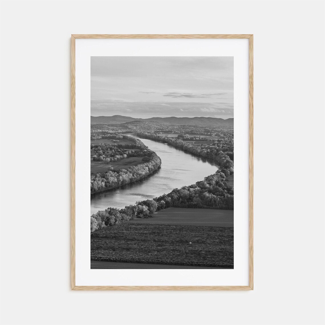 Connecticut River Winding Valley Forests Black and White Poster