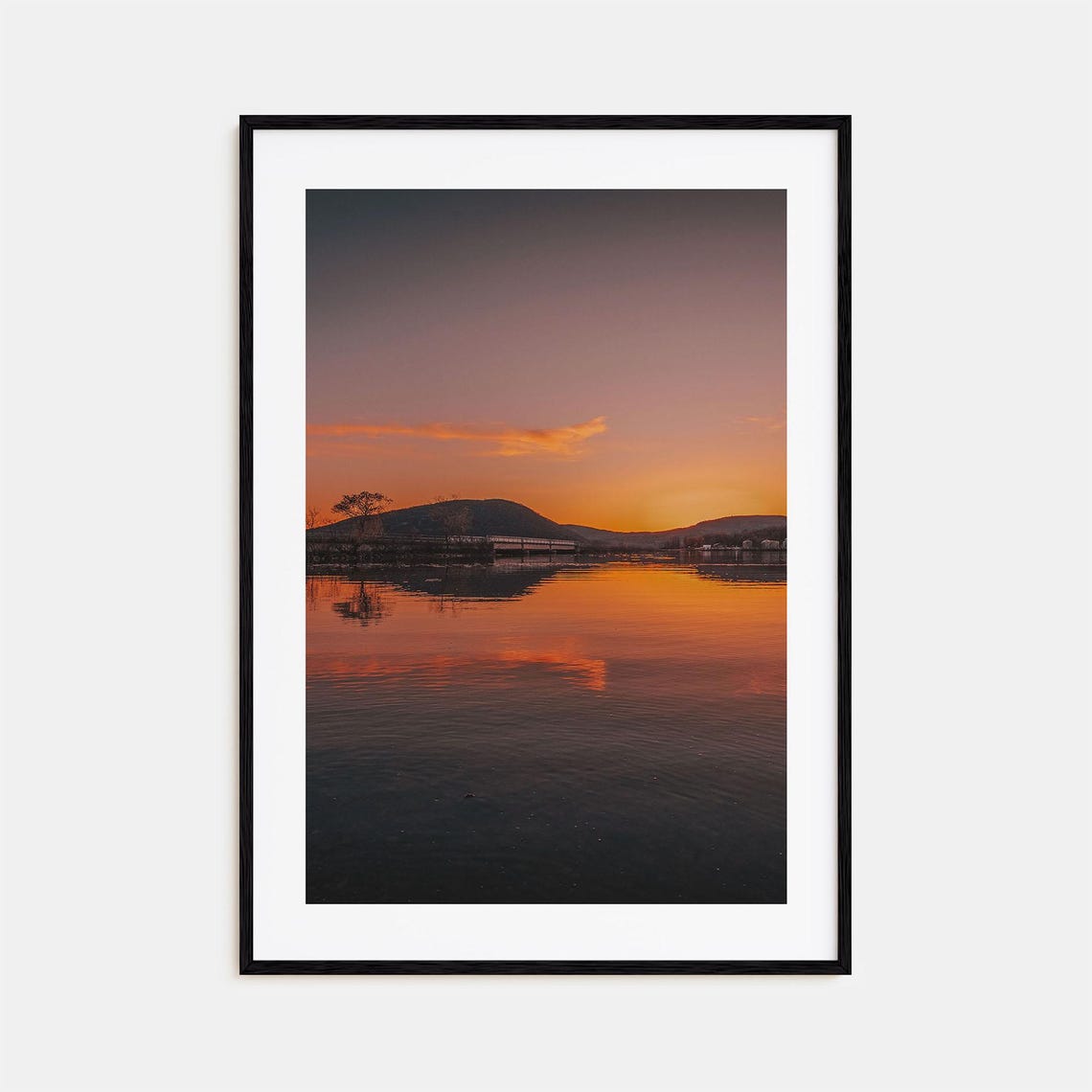 Hudson Valley Orange Sunset Over the Calm River and Hills Print