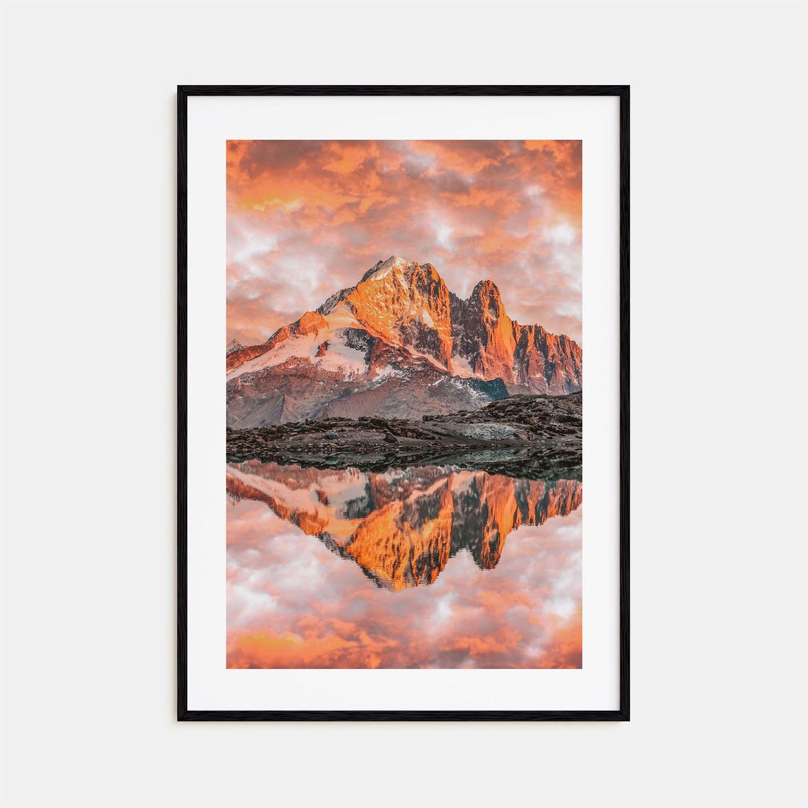 Chamonix Alpine Peak at Sunrise Mirror Lake Reflection Poster