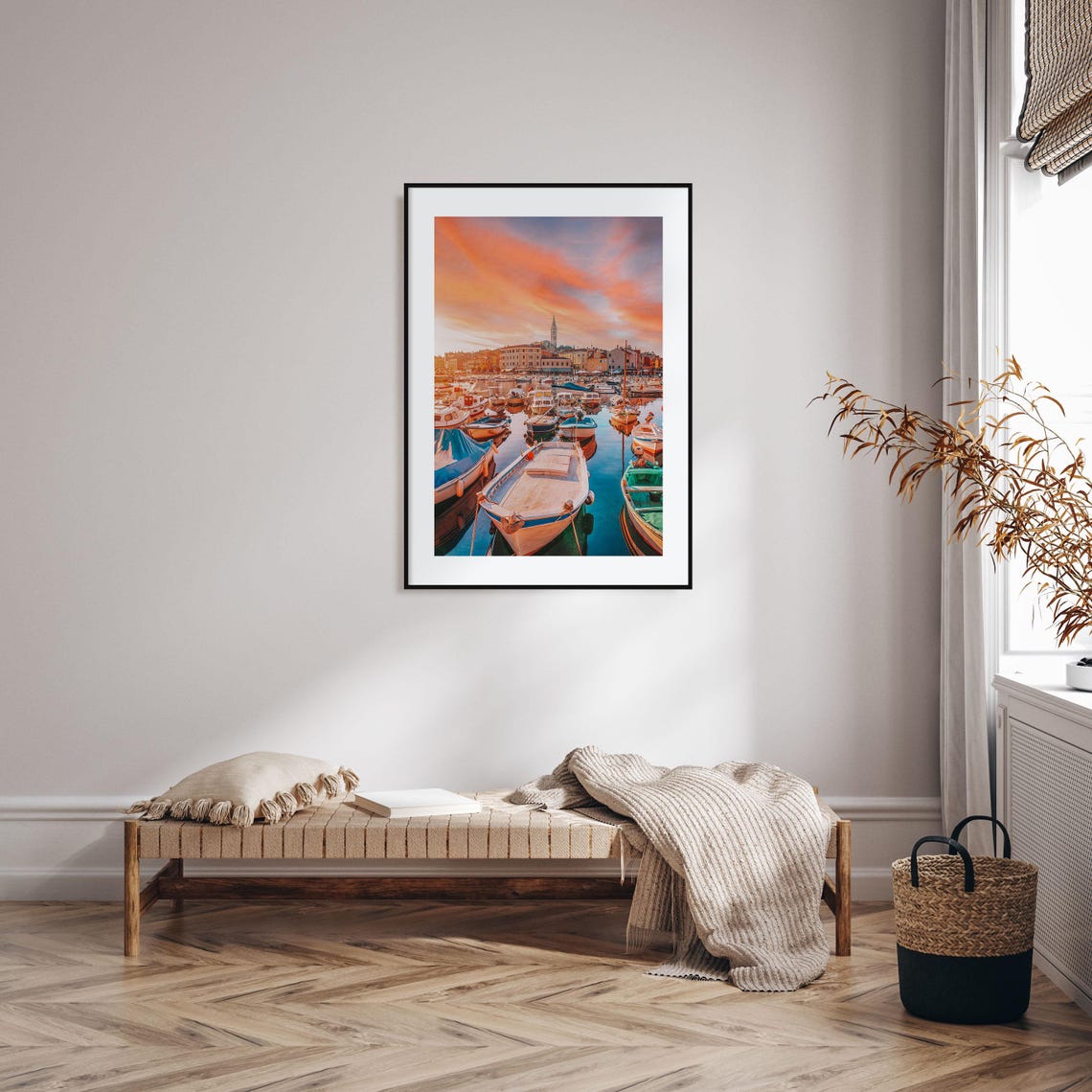 Croatia Sunset Harbor Colorful Boats Waterfront Photography Poster - Image 2