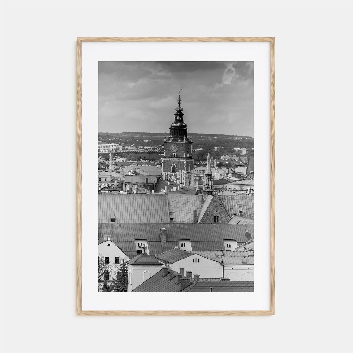Krakow Poland Town Hall Tower Black And White Old Town Poster