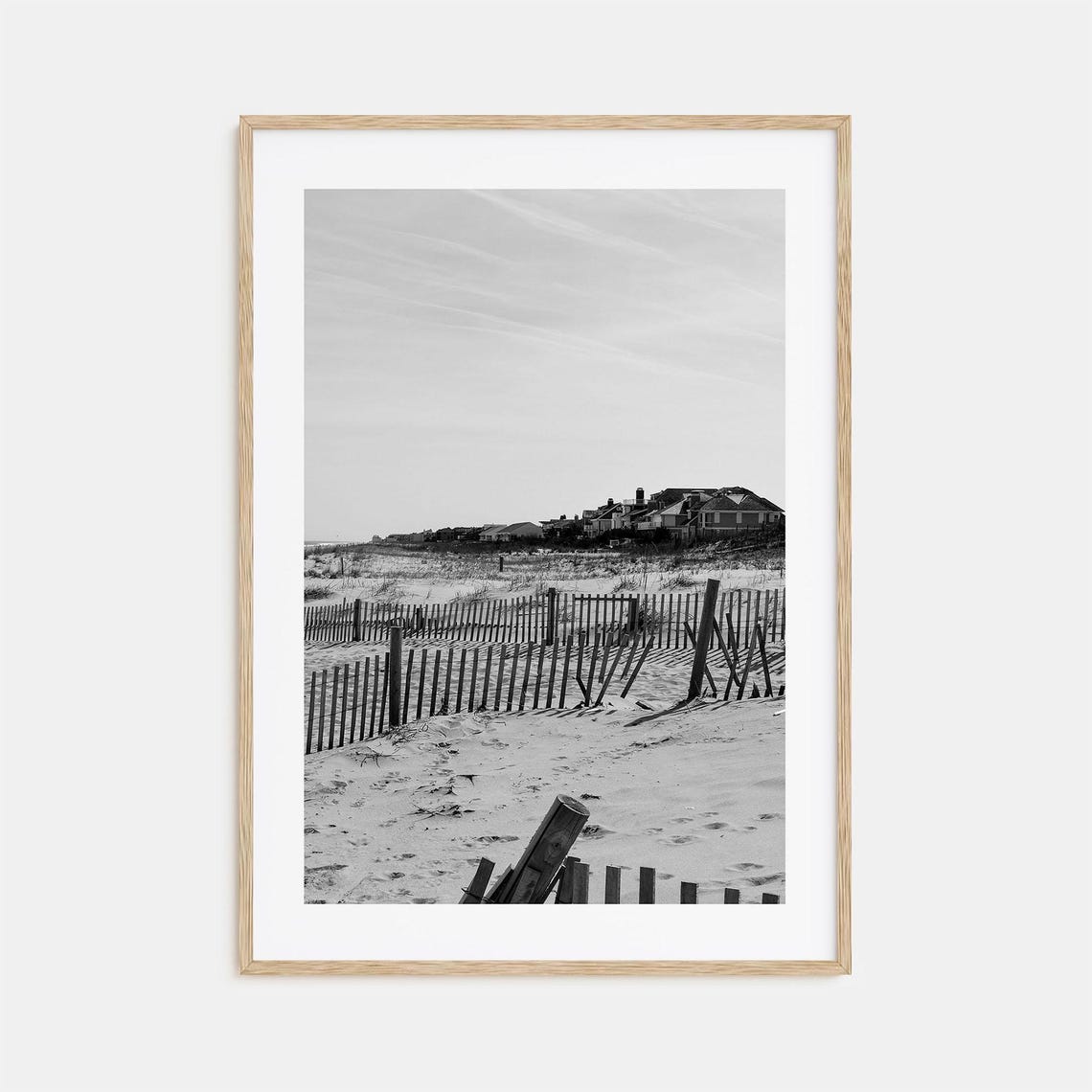 Beach Dune Fences Sandy Shore Houses Black White Coastal Poster