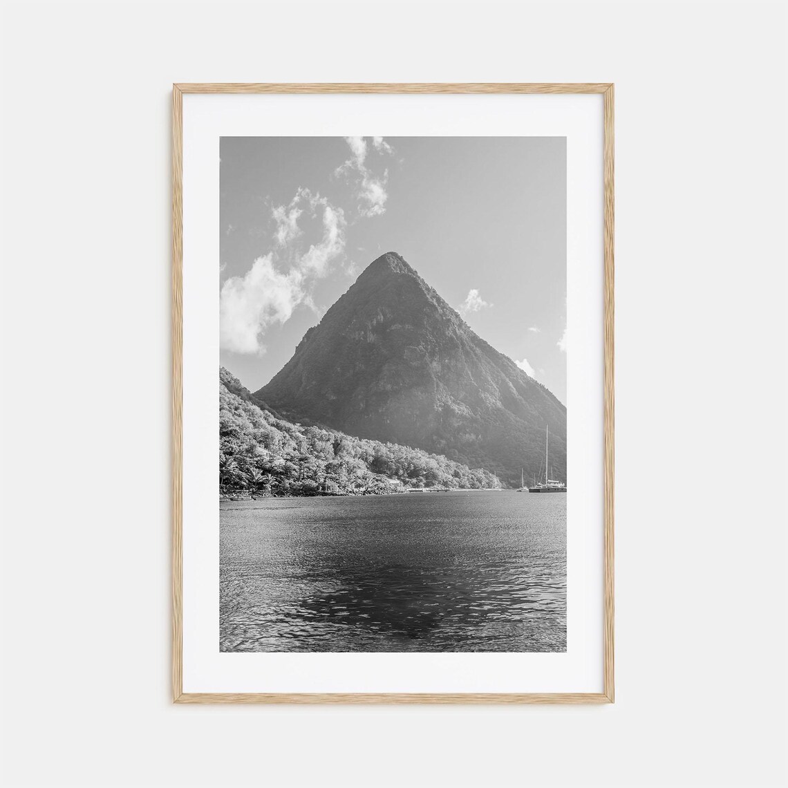 Saint Lucia Pitons Caribbean Island Black and White Travel Poster
