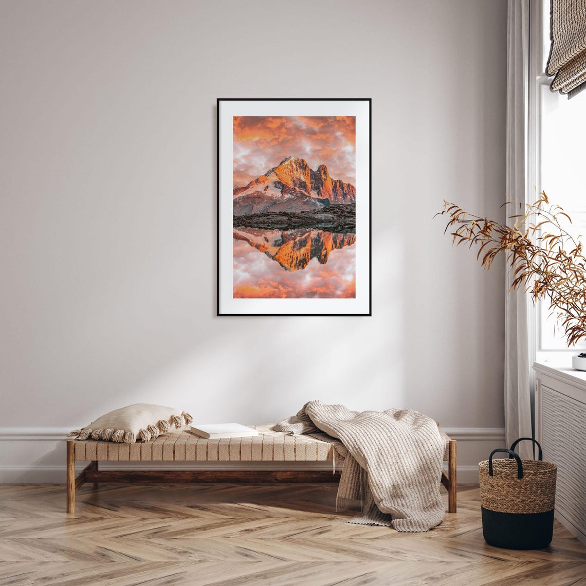 Chamonix Alpine Peak at Sunrise Mirror Lake Reflection Poster - Image 2