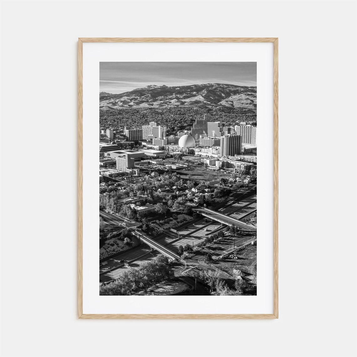 Reno Skyline Aerial Cityscape with Iconic Dome Black and White Poster