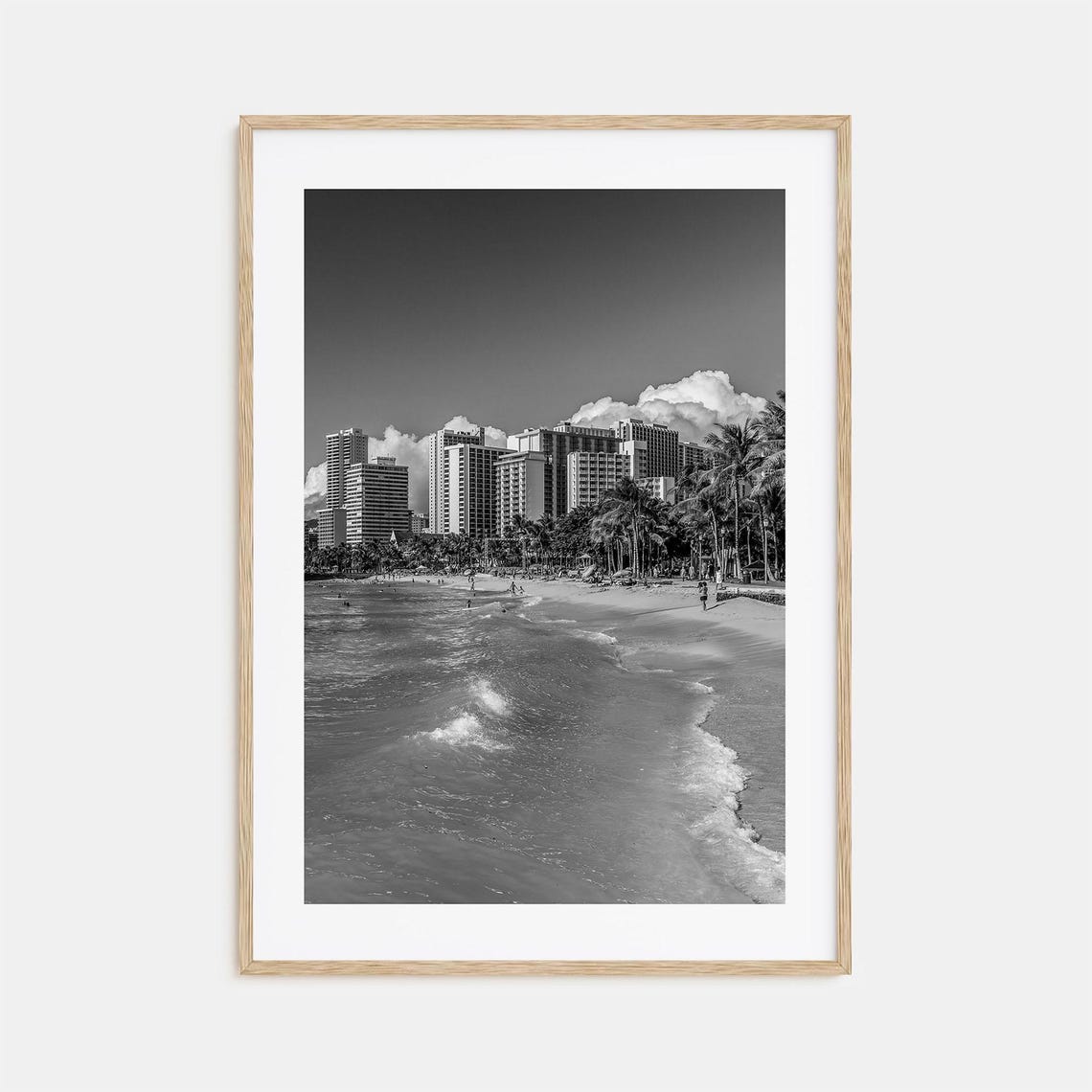 Tropical Beach Resort Hotels And Palm Trees Black White Poster