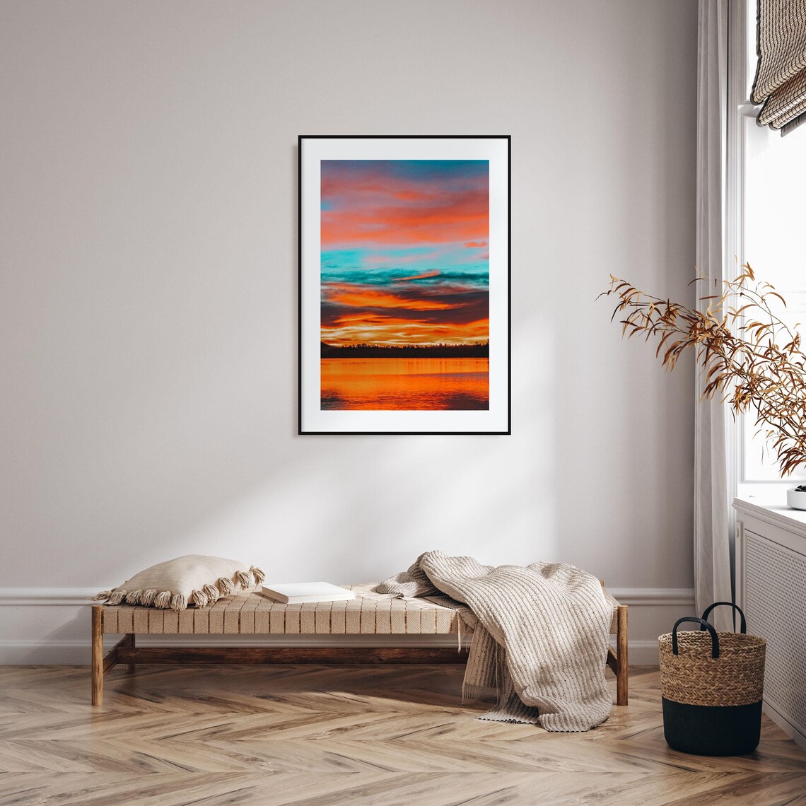 Big Bear Lake Sunset Poster Fiery Orange Sky Lake Reflection - Image 2