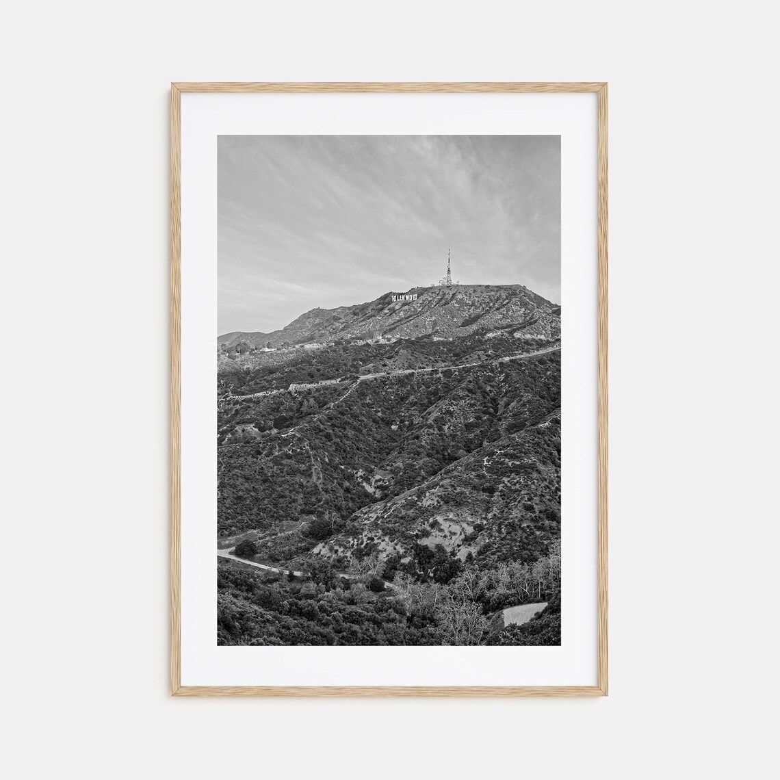 Hollywood Sign Mount Lee Hills Black And White Landscape Poster