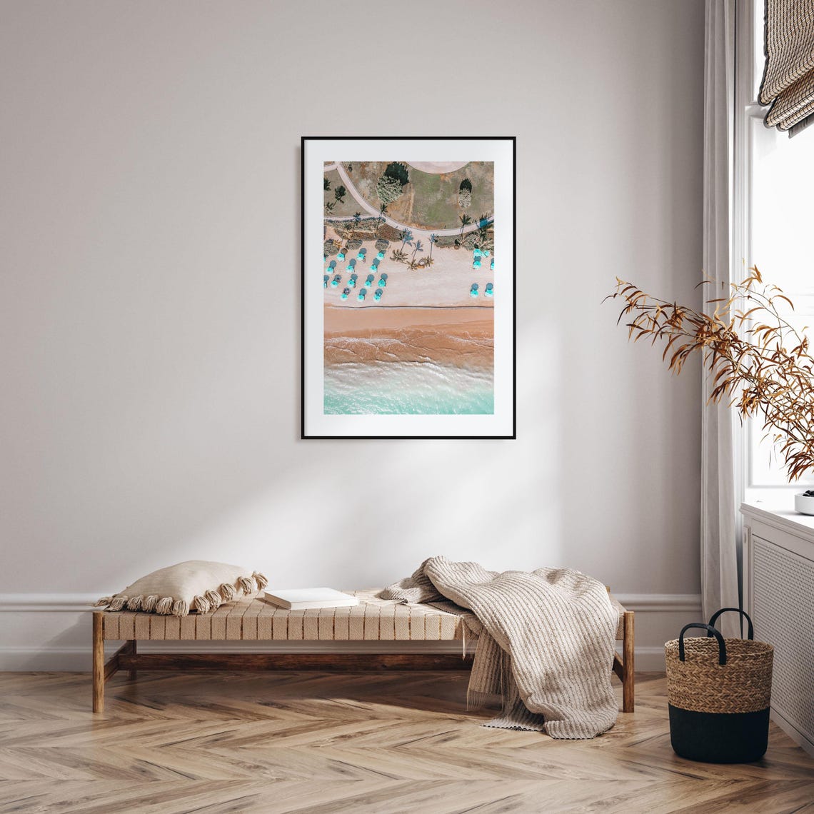 Aerial Beach Umbrellas Turquoise Ocean Waves Top Down Summer Poster - Image 2