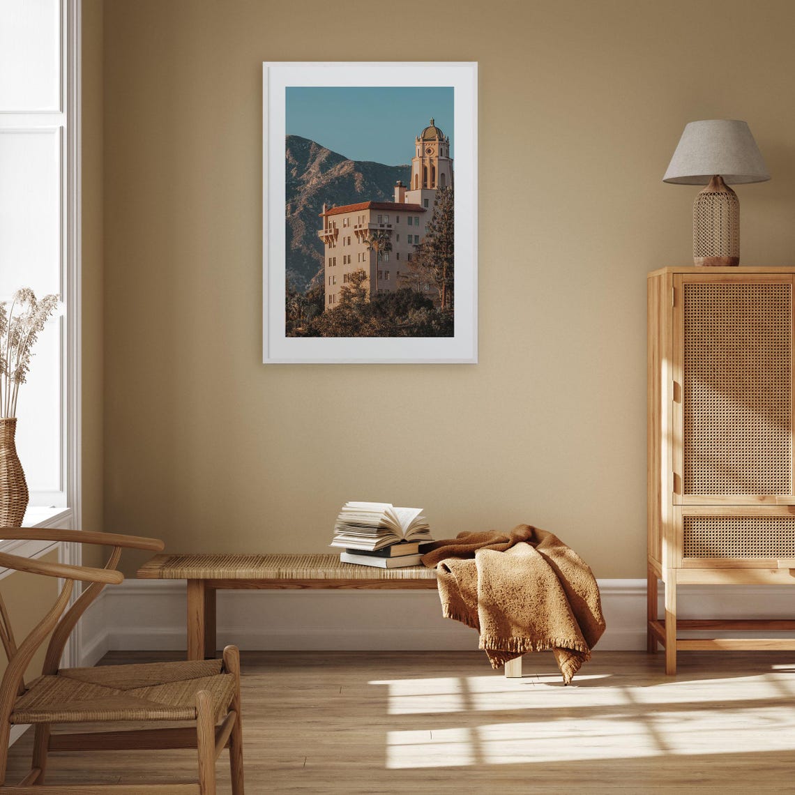 Mediterranean Tower with Patterned Dome Against Mountains Print - Image 3