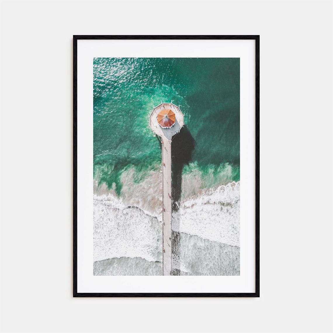 Manhattan Beach Pier Aerial View Over Emerald Ocean Waves Poster