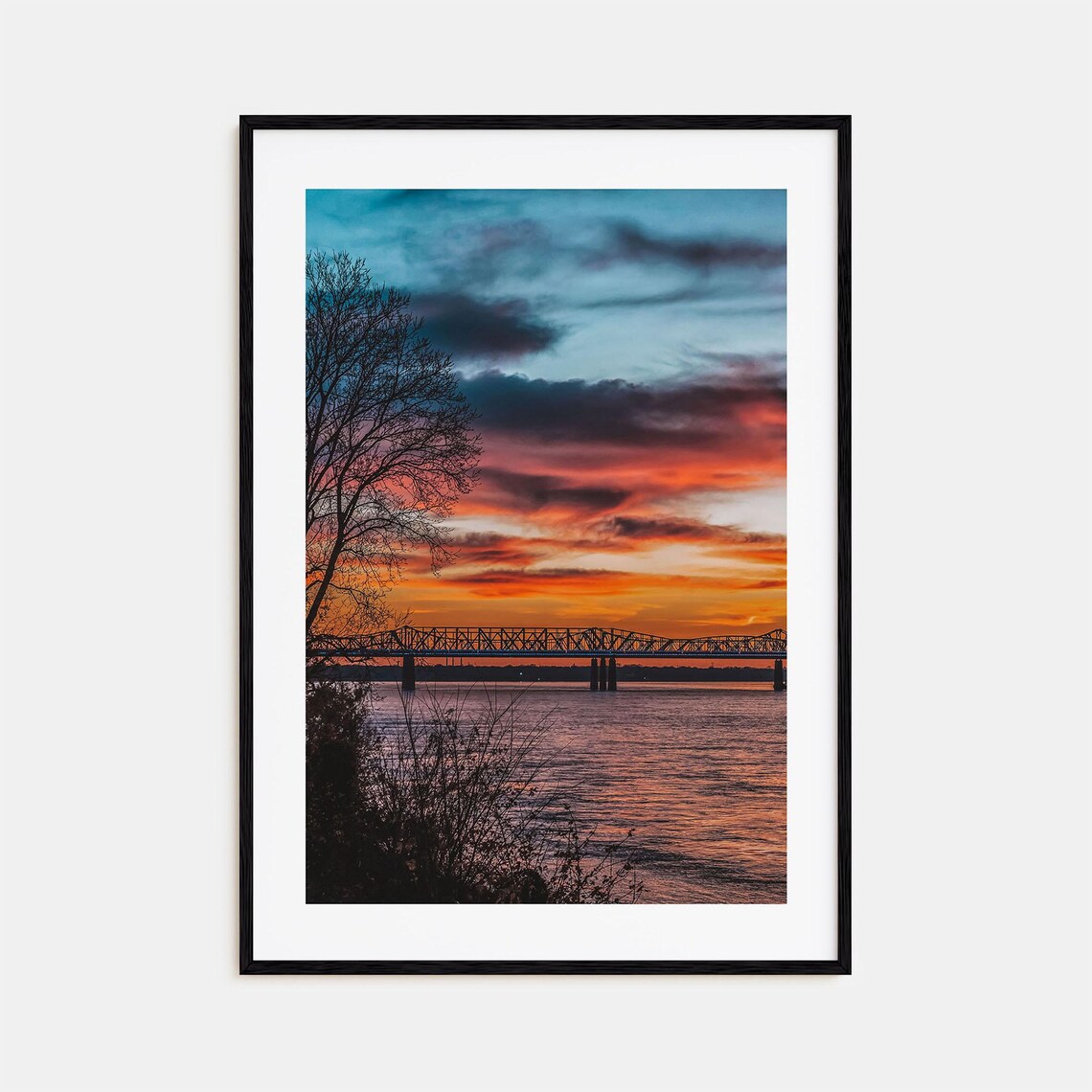 Memphis Mississippi River Sunset Truss Bridge Silhouette Photo Poster