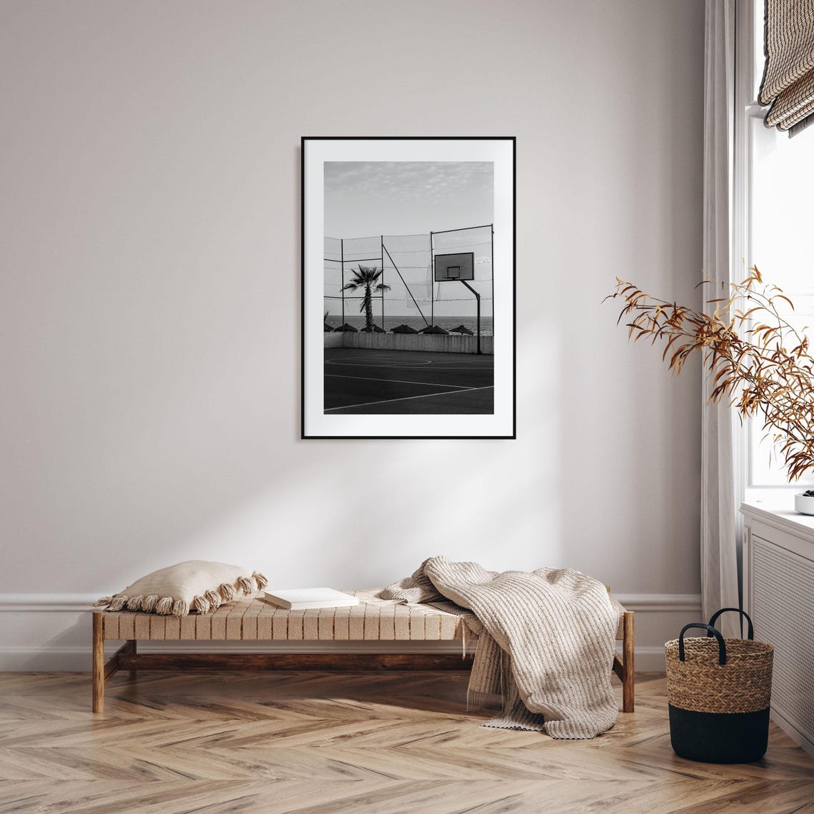Basketball Court Photo Poster Print No 3 Basketball Court Black And White Art Basketball Court Wall Photography Travel Map Poster - Image 2