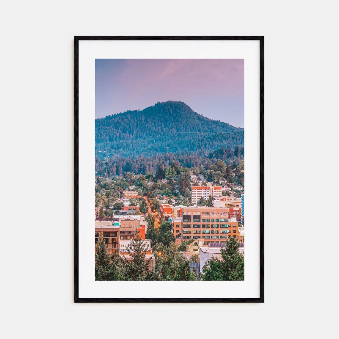 Eugene Oregon City View Forested Mountain Purple Dusk Photo Poster