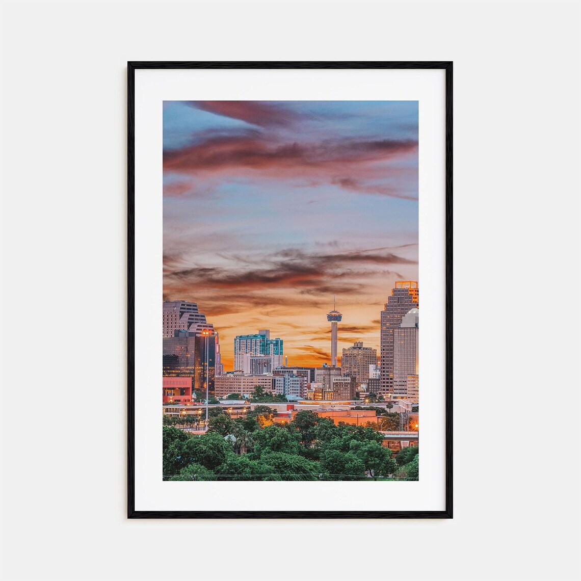 San Antonio Skyline at Sunset with Tower of the Americas Glowing Print