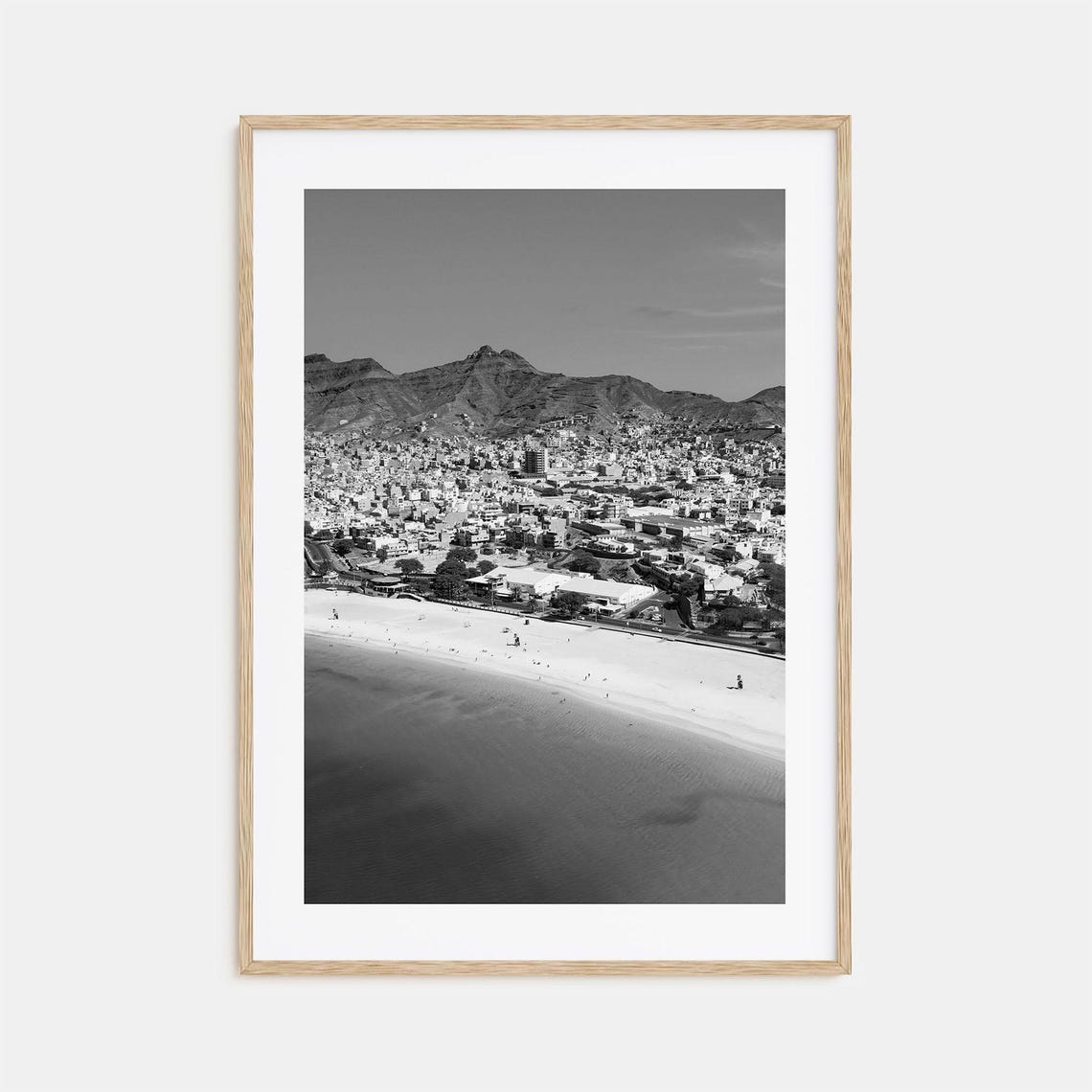 Cape Verde Coastal City Beach Mountains Aerial Black White Poster