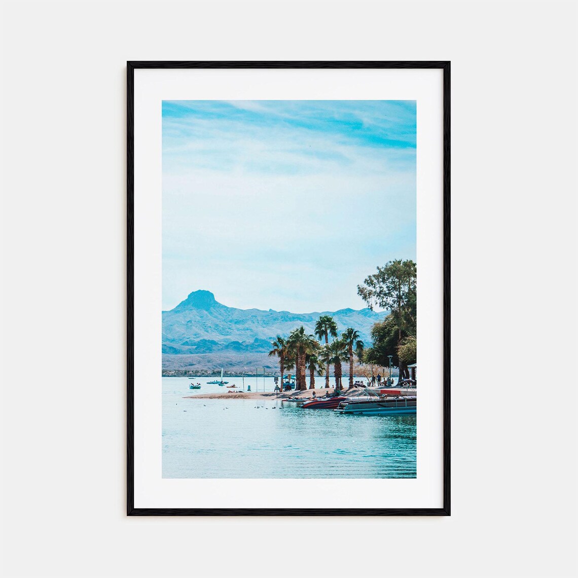 Lake Havasu City Lakefront Palms Boats and Desert Mountains Poster