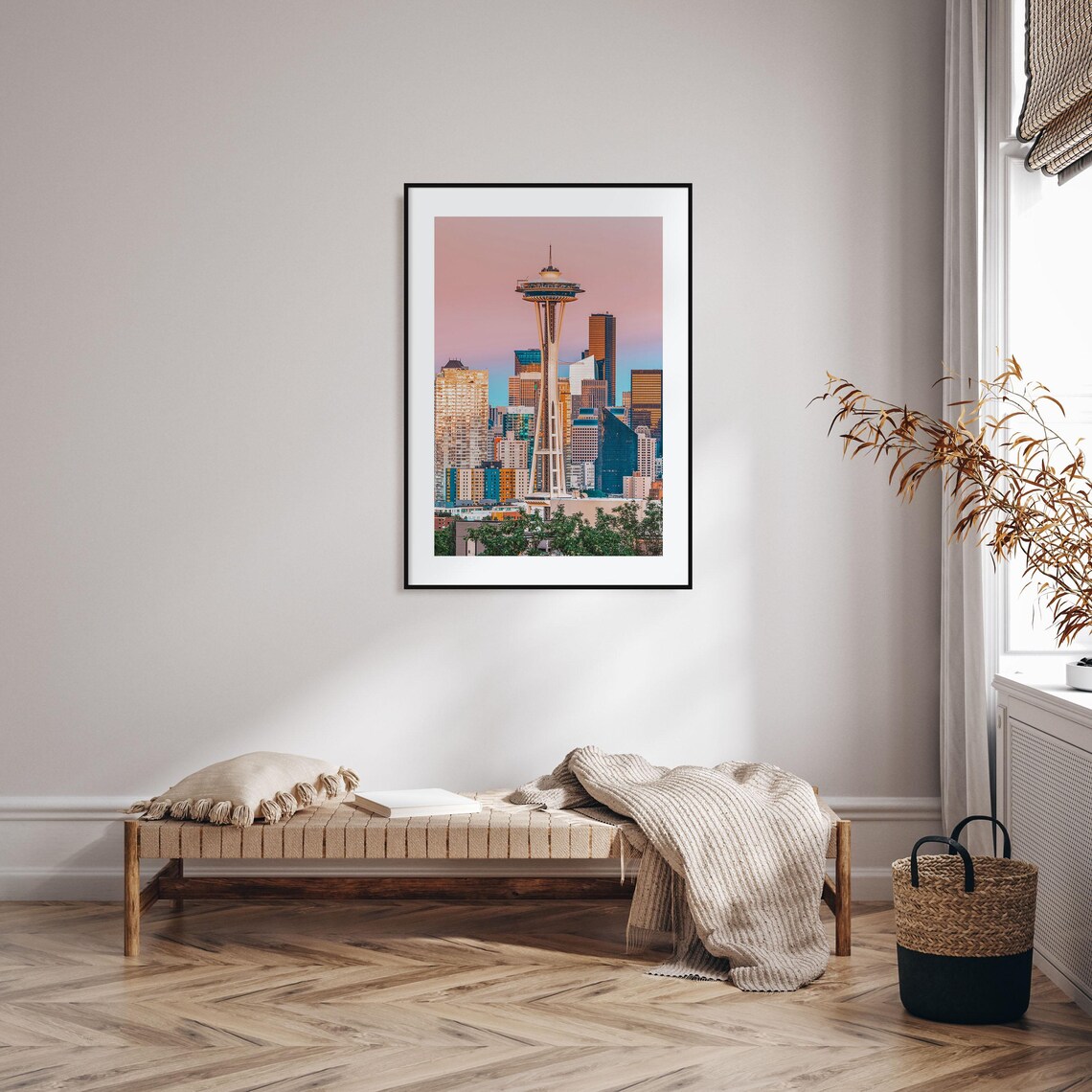 Space Needle Seattle Skyline at Pink Sunset Travel Photo Poster - Image 2