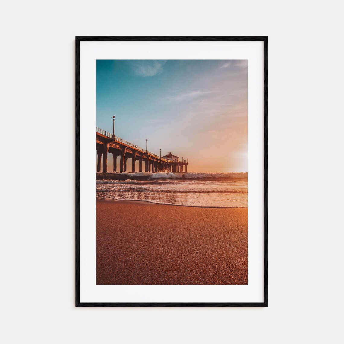 Manhattan Beach Pier Colorful Photo Poster California Sunset Ocean Art