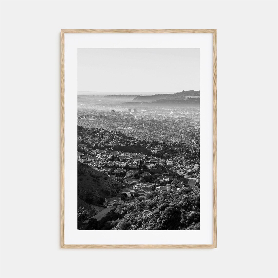 Burbank Valley Panorama Hillside City View Black White Poster