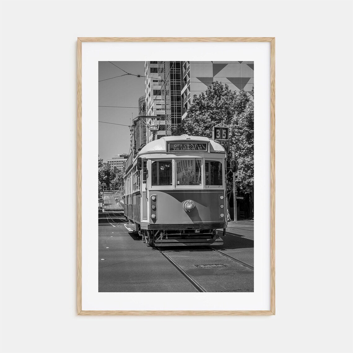 Melbourne City Circle Tram 35 Black and White Street Scene Poster