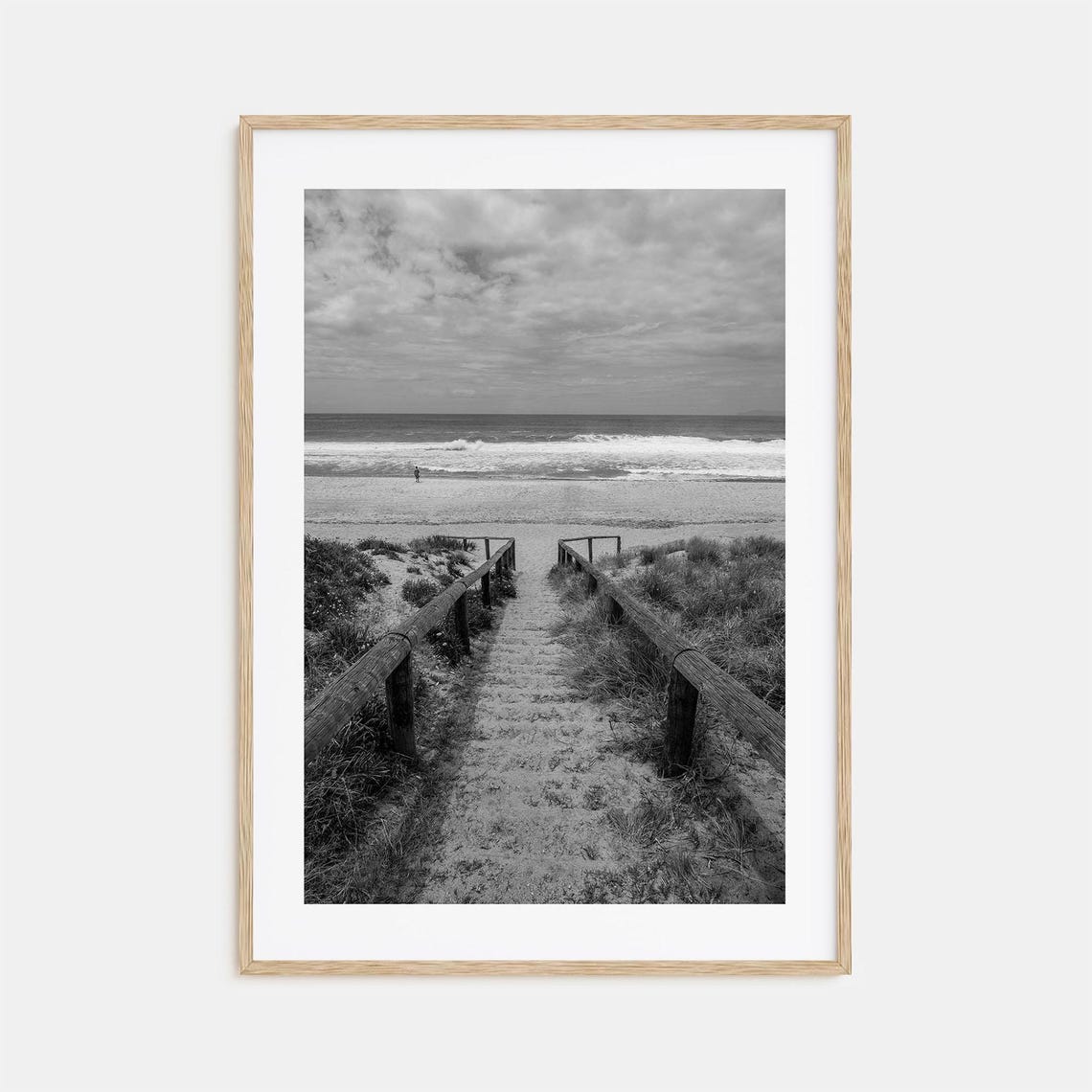 Wooden Beach Staircase Leading to Ocean Waves Coastal Photo Poster
