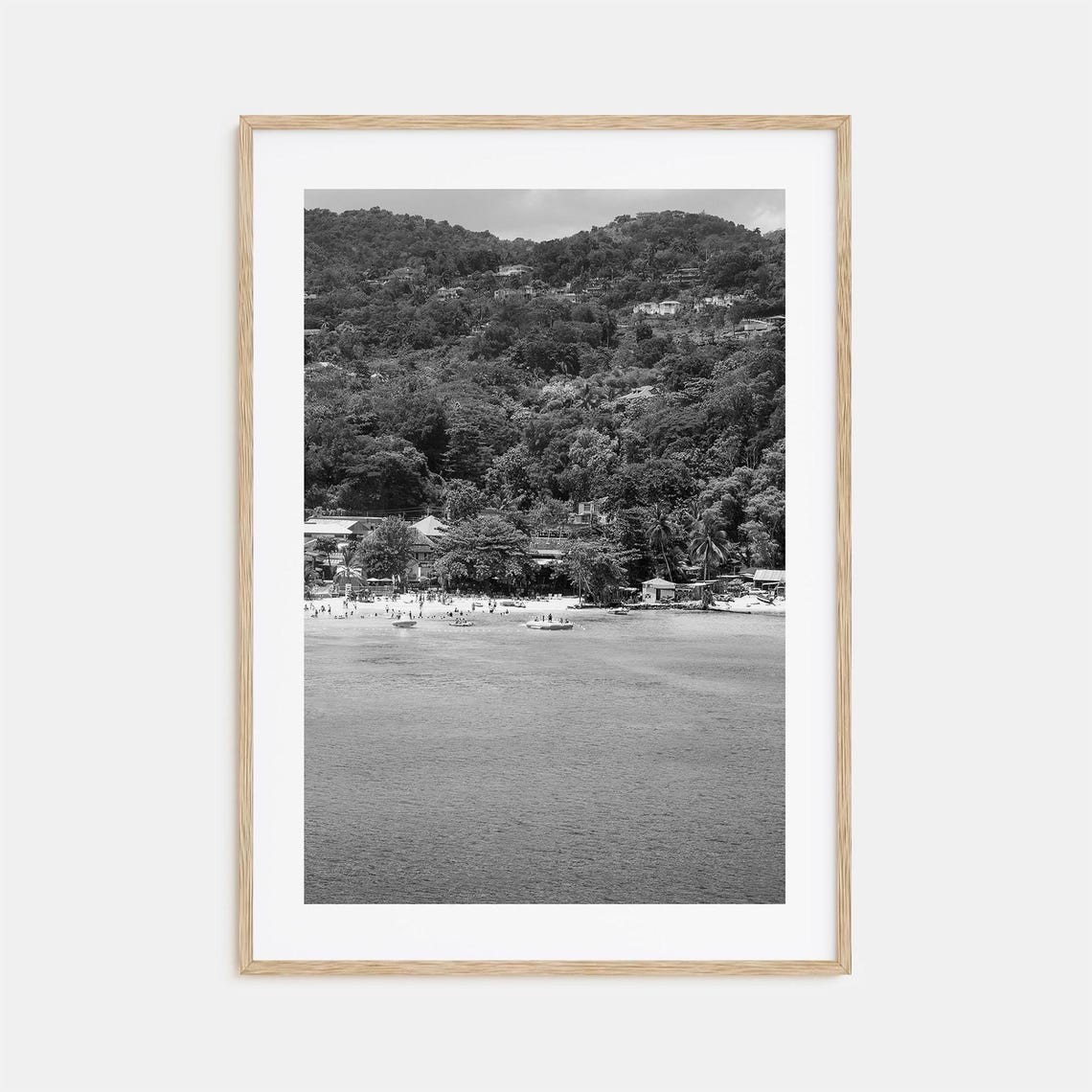 Montego Bay Jamaica Hillside Beach Town Black And White Poster