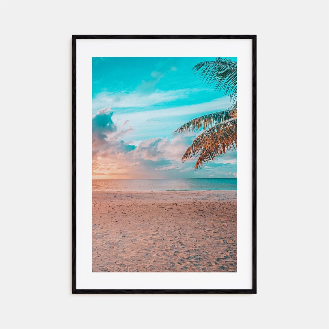 The Bahamas Quiet Beach Palm Frond Turquoise Sky Photo Poster