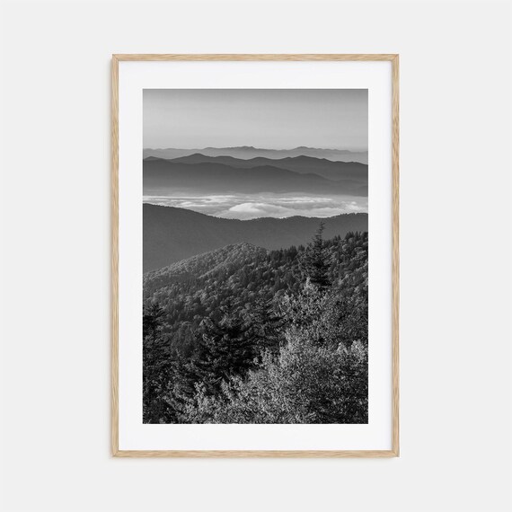 Great Smoky Mountains Misty Ridge Layers Black And White Poster