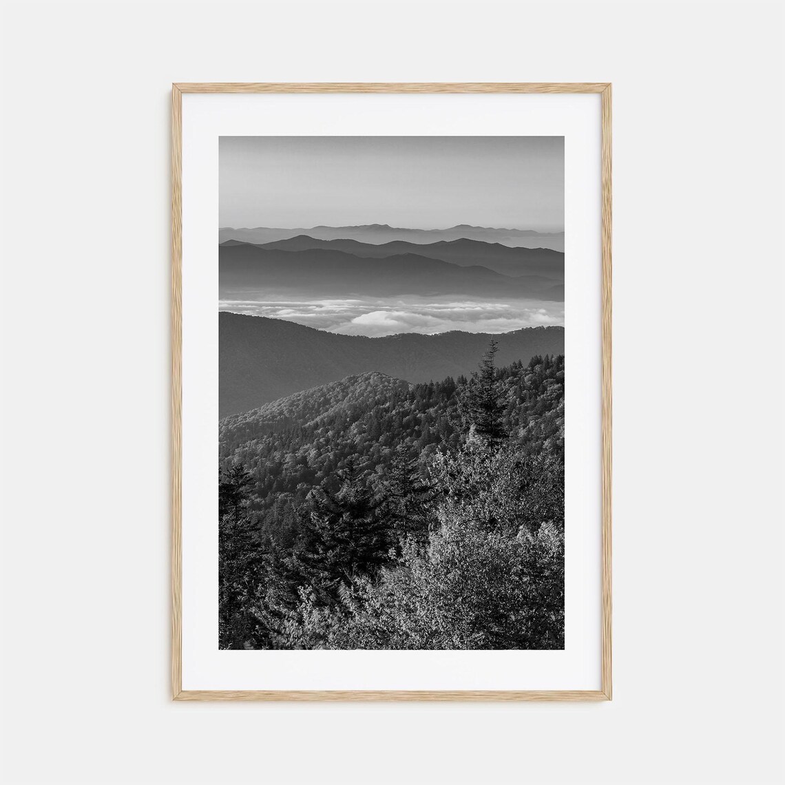 Great Smoky Mountains Misty Ridge Layers Black And White Poster