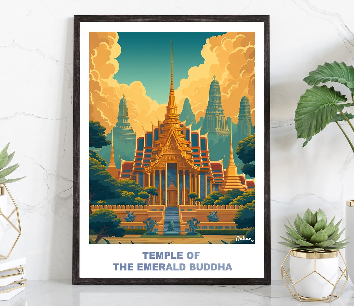 Temple of the Emerald Buddha Bangkok Thailand Golden Travel Poster